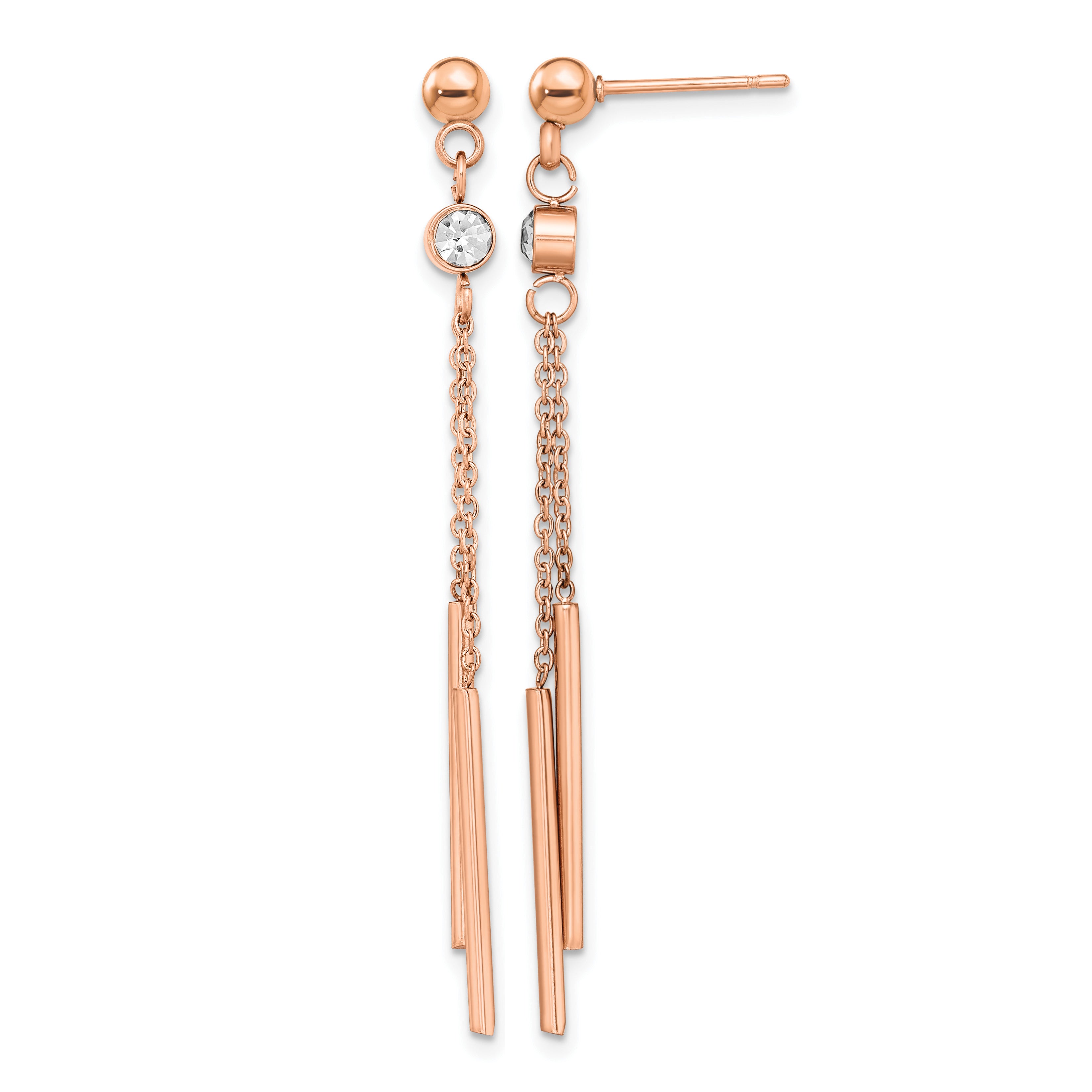 Stainless Steel Rose Gold-Tone Polished Lab-Created Crystal Drop Dangle Earrings for Women