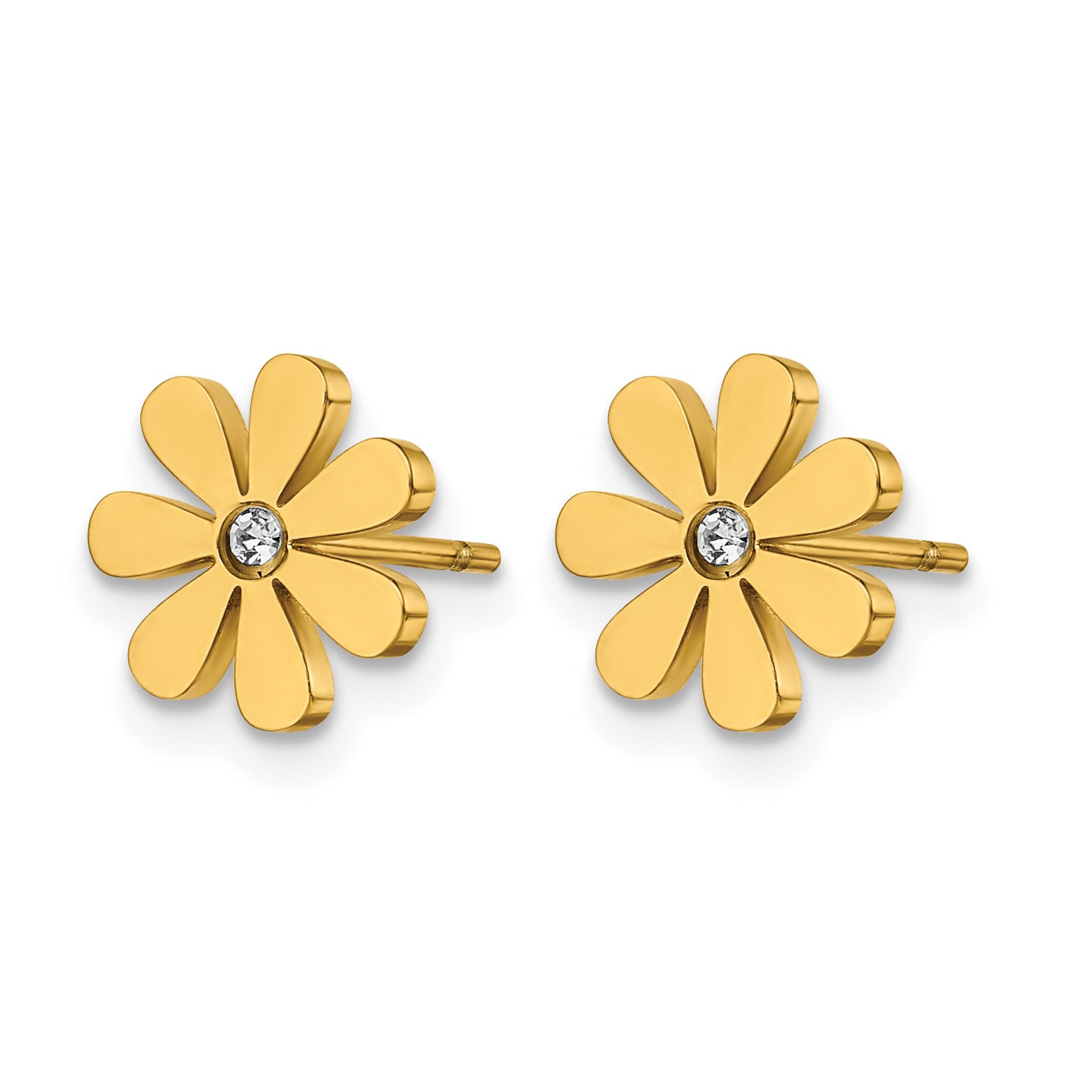 Stainless Steel Gold-Tone Polished Flower Lab-Created Crystal Button Earrings for Women Secondary image