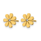 Stainless Steel Gold-Tone Polished Flower Lab-Created Crystal Button Earrings for Women