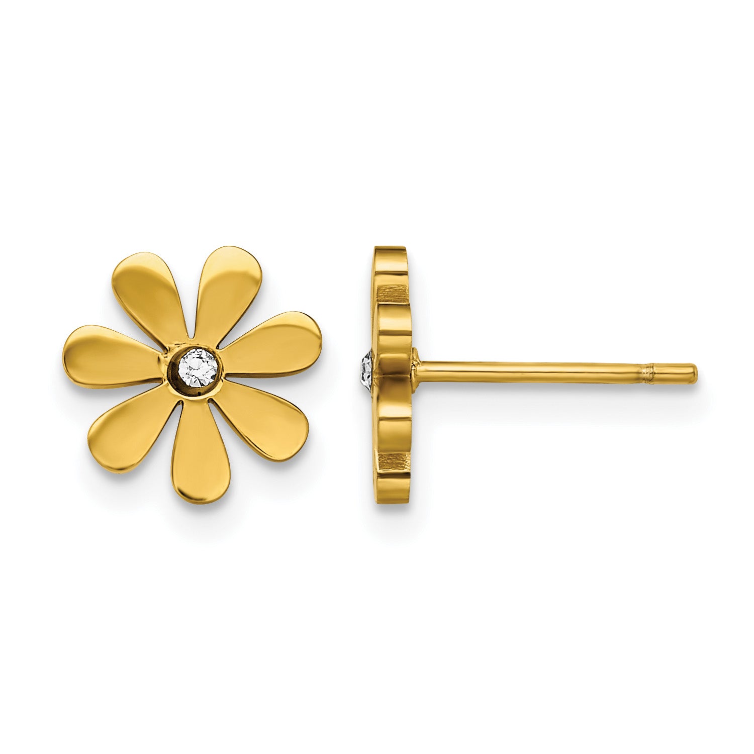 Stainless Steel Gold-Tone Polished Flower Lab-Created Crystal Button Earrings for Women Main image