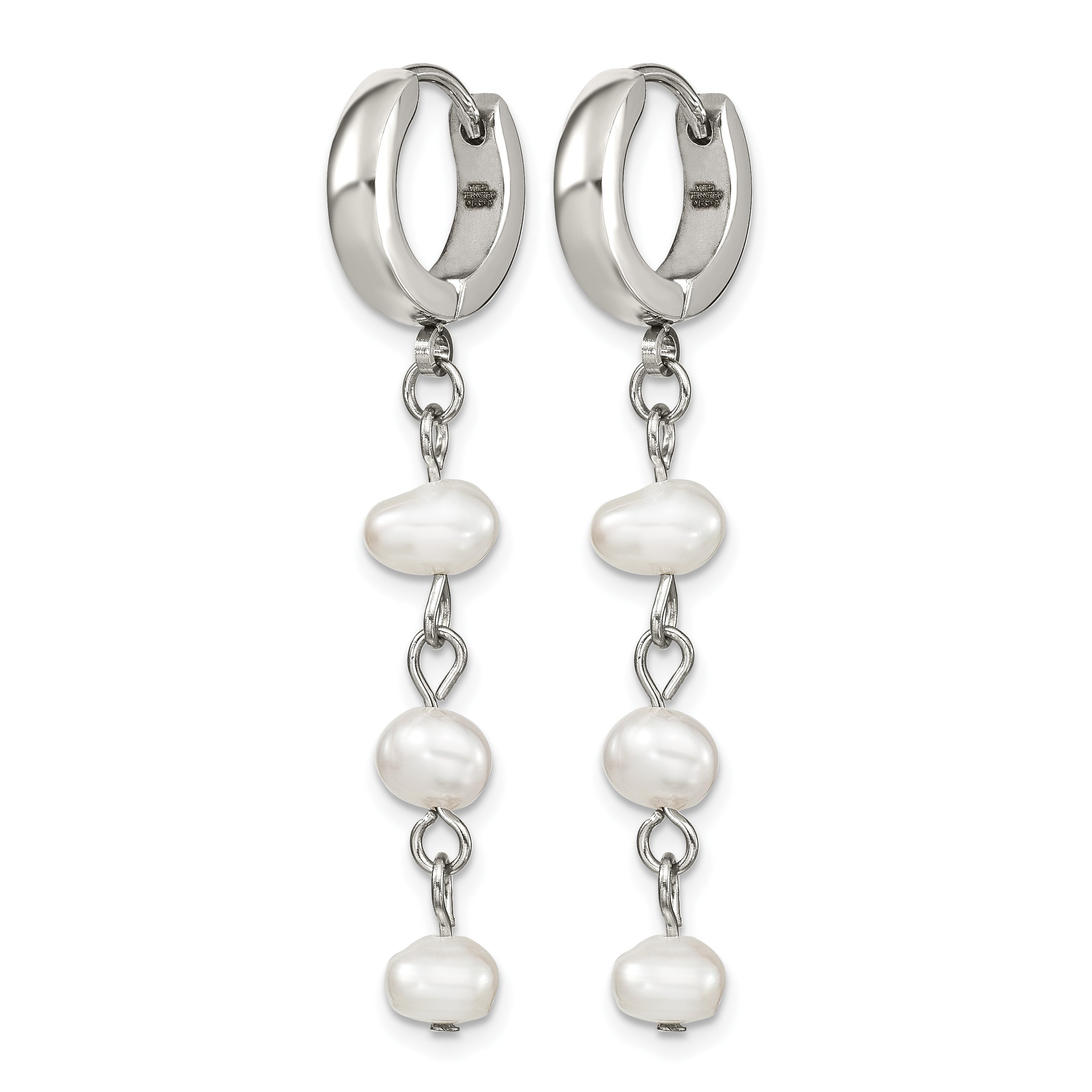 Stainless Steel Polished Pear Hinged Pearl Huggie Hoop Earrings for Women Secondary image
