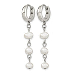 Stainless Steel Polished Pear Hinged Pearl Huggie Hoop Earrings for Women