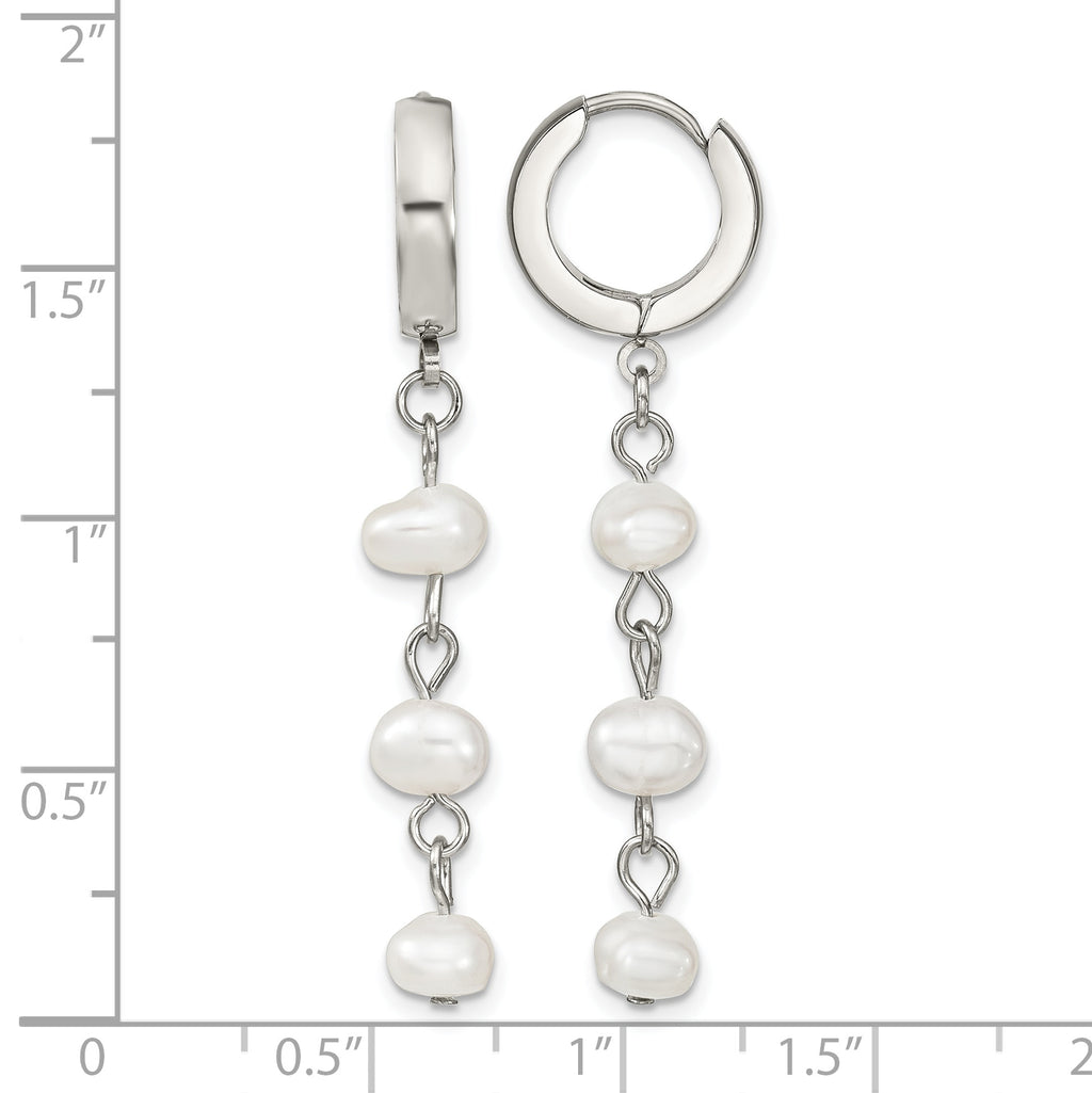Stainless Steel Polished Pear Hinged Pearl Huggie Hoop Earrings for Women