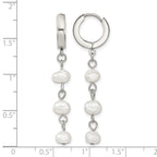 Stainless Steel Polished Pear Hinged Pearl Huggie Hoop Earrings for Women
