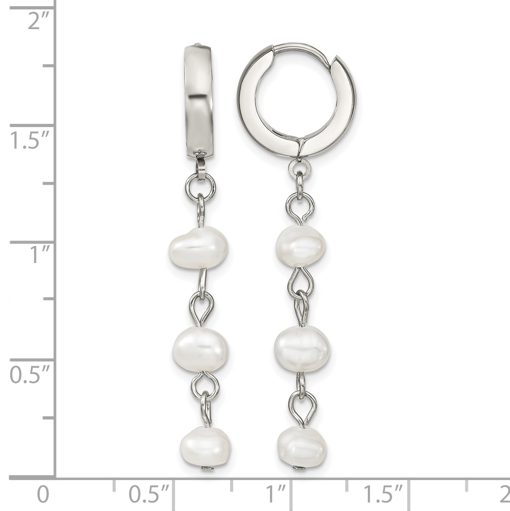 Stainless Steel Polished Pear Hinged Pearl Huggie Hoop Earrings for Women