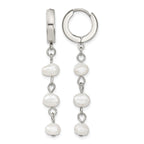 Stainless Steel Polished Pear Hinged Pearl Huggie Hoop Earrings for Women