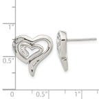 Stainless Steel Polished Heart Cubic Zirconia Button Earrings for Women