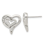 Stainless Steel Polished Heart Cubic Zirconia Button Earrings for Women