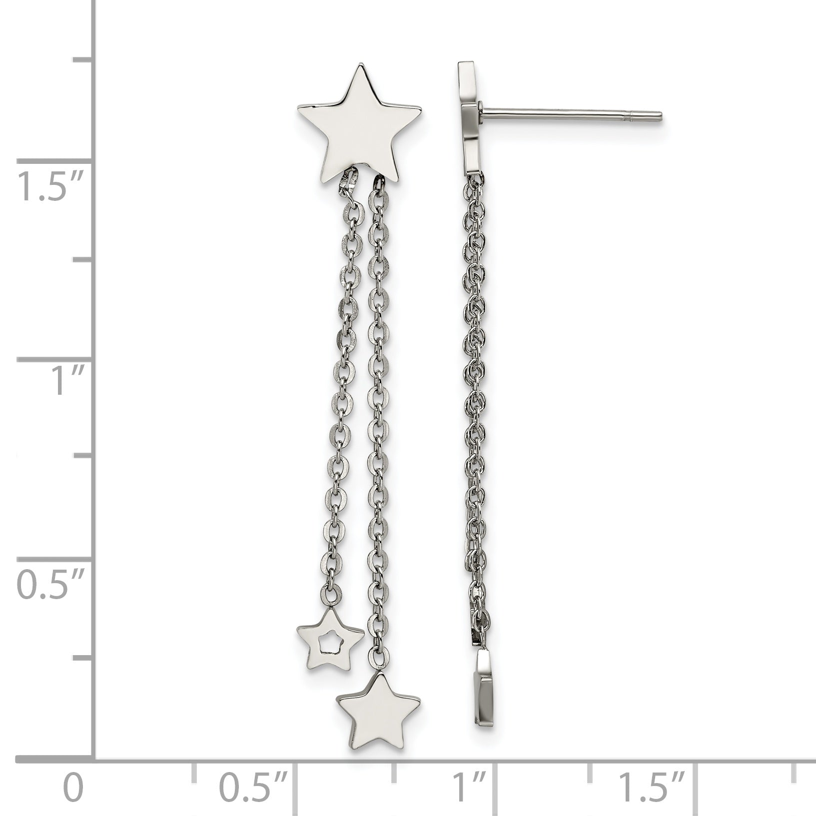 Chisel Stainless Steel Polished Stars Post Dangle Earrings
