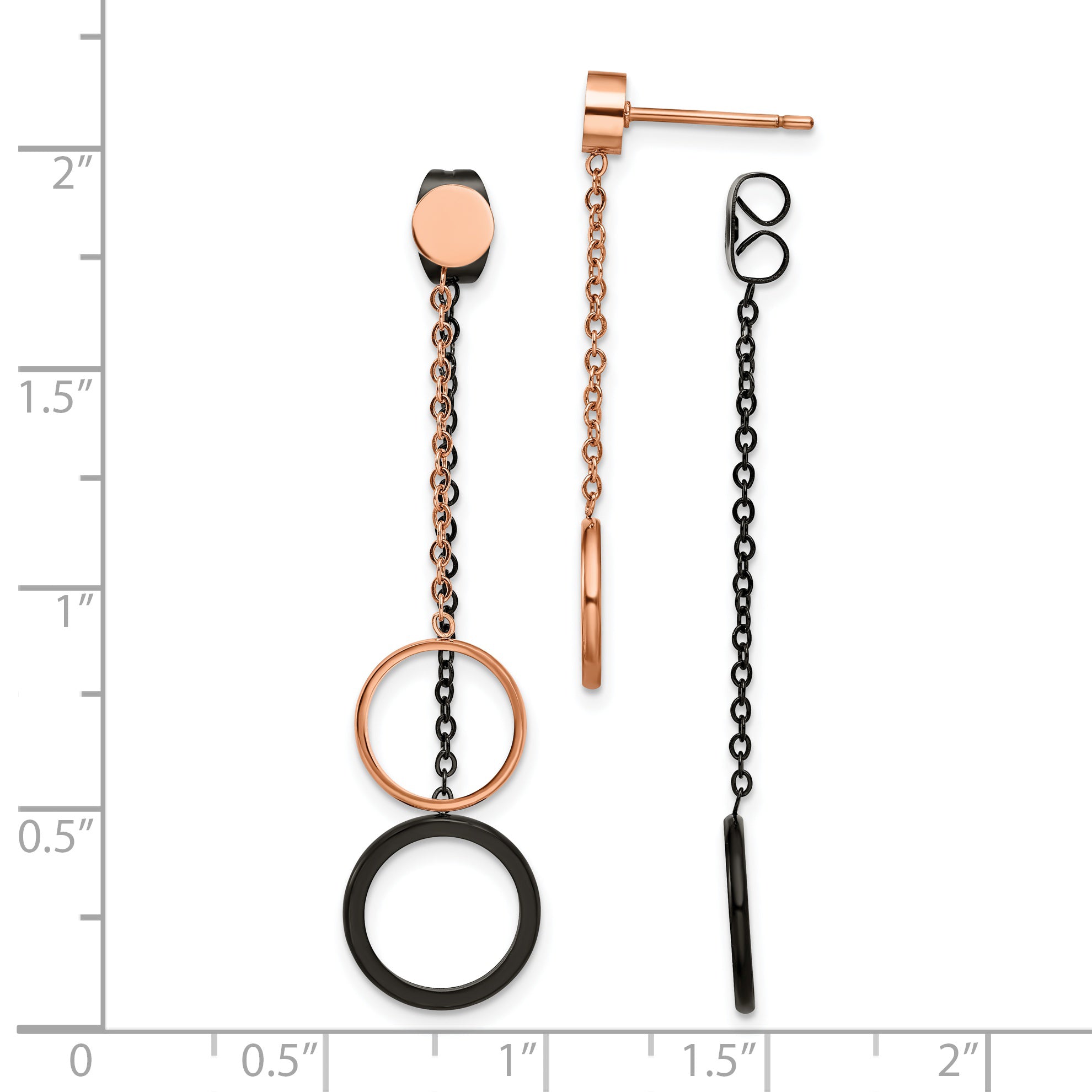 Chisel Stainless Steel Polished Black and Rose IP-plated Front and Back Post Dangle Earrings