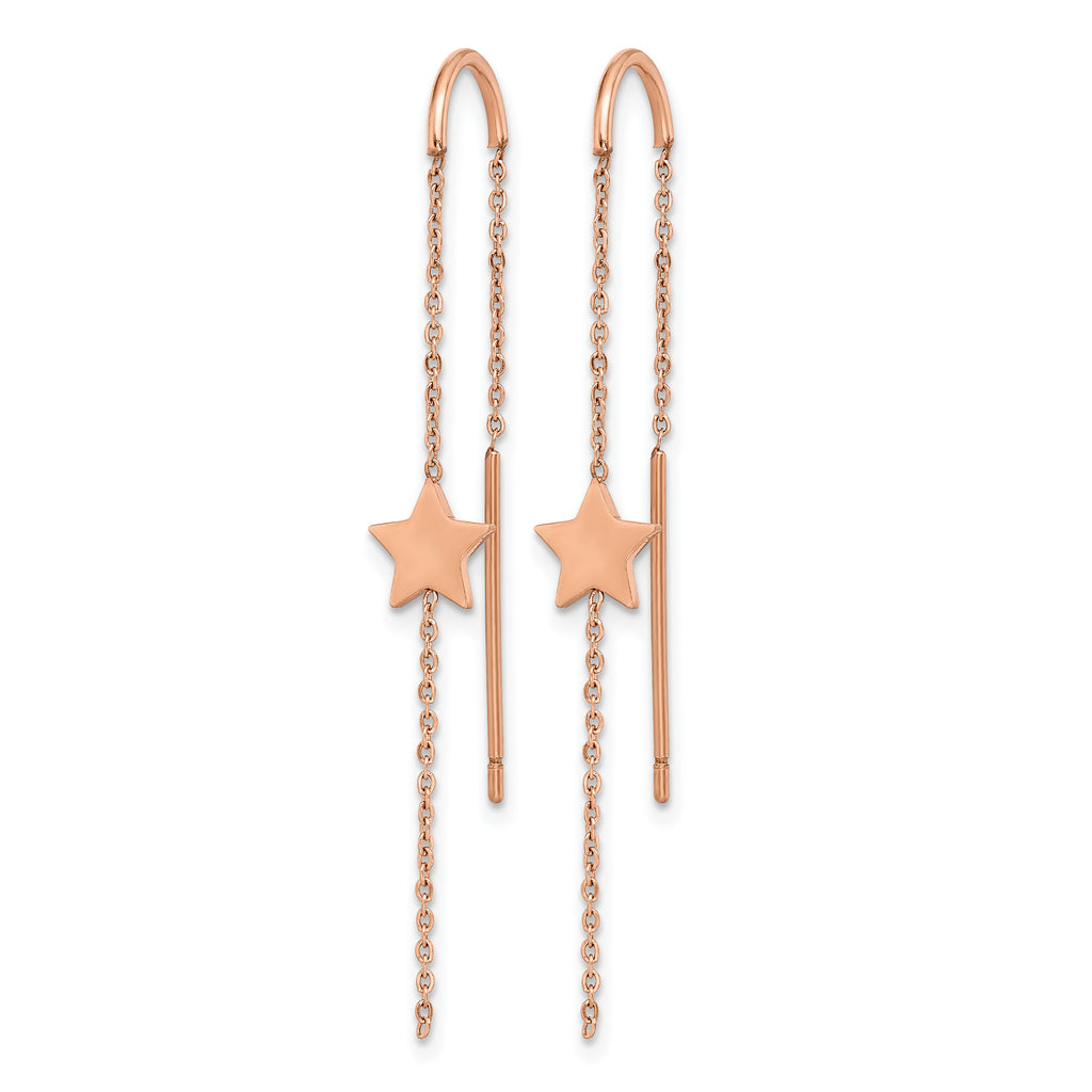 Stainless Steel Rose Gold-Tone Polished Star Threader Earrings for Women