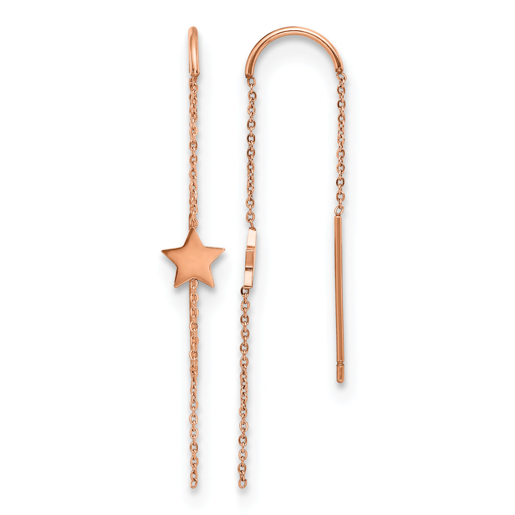 Stainless Steel Rose Gold-Tone Polished Star Threader Earrings for Women