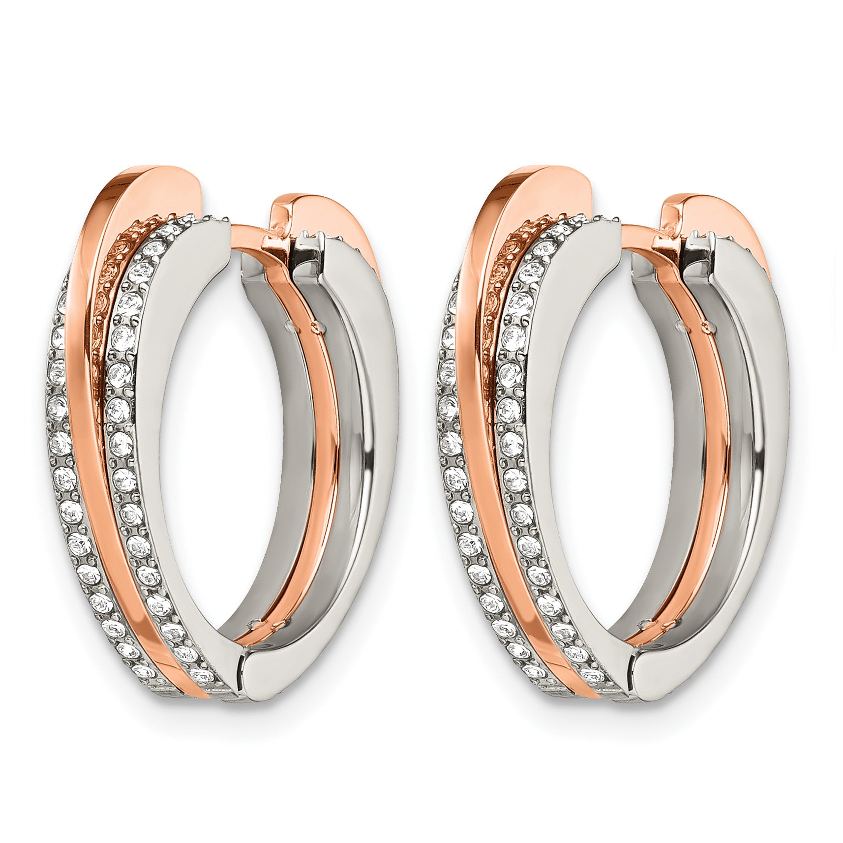 Stainless Steel Rose Gold-Tone Polished Heart Hinged Lab-Created Crystal Huggie Hoop Earrings for Women