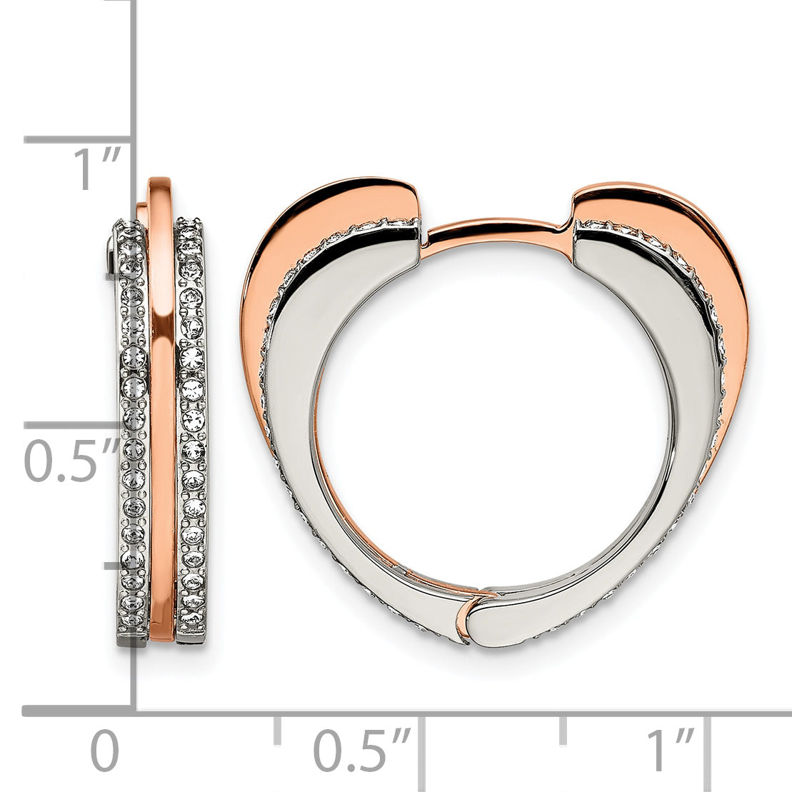 Stainless Steel Rose Gold-Tone Polished Heart Hinged Lab-Created Crystal Huggie Hoop Earrings for Women