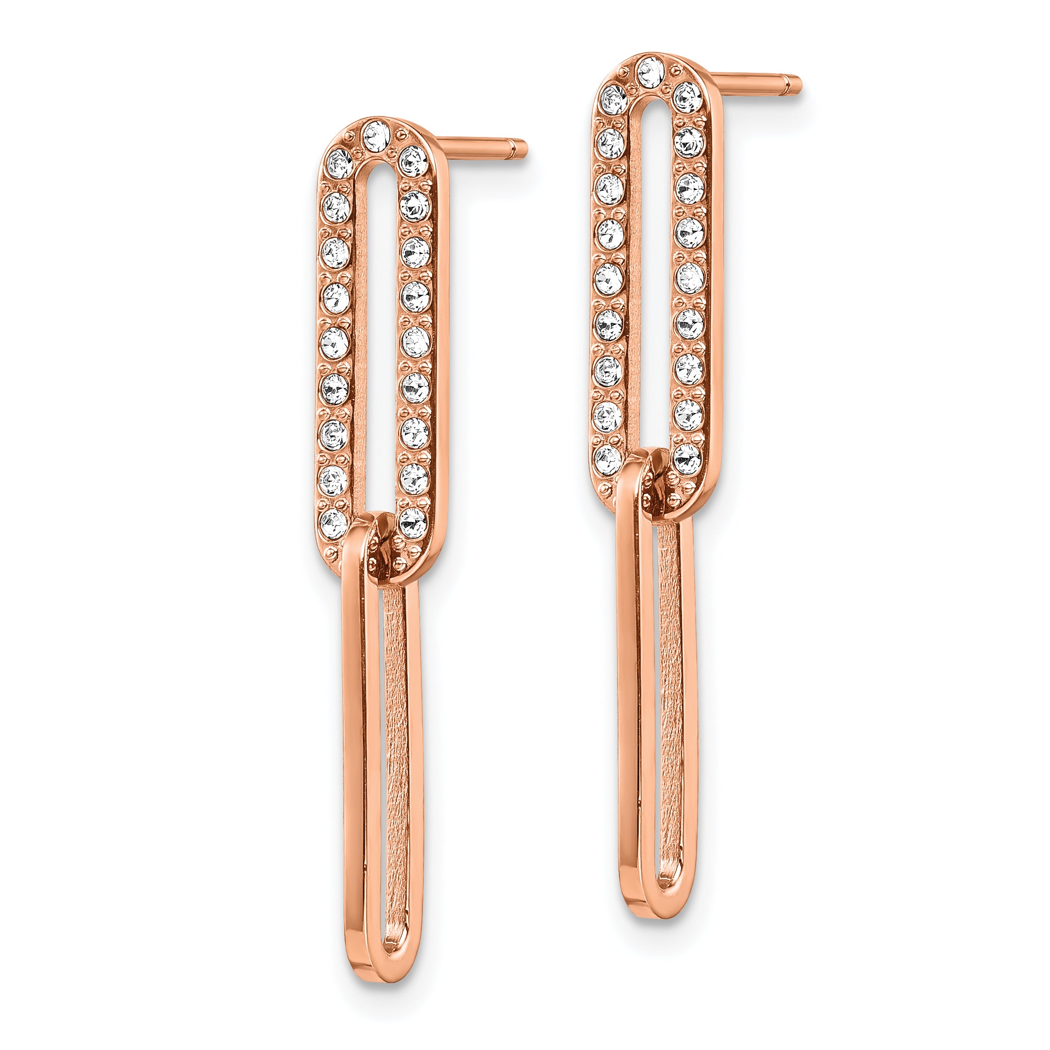 Chisel Stainless Steel Polished Rose IP-plated with Crystal Interlocked Post Dangle Earrings