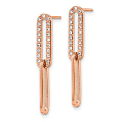 Chisel Stainless Steel Polished Rose IP-plated with Crystal Interlocked Post Dangle Earrings