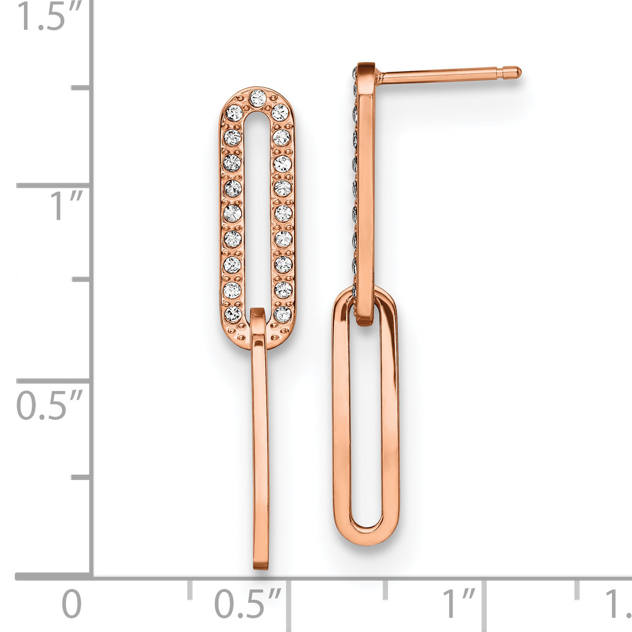 Chisel Stainless Steel Polished Rose IP-plated with Crystal Interlocked Post Dangle Earrings