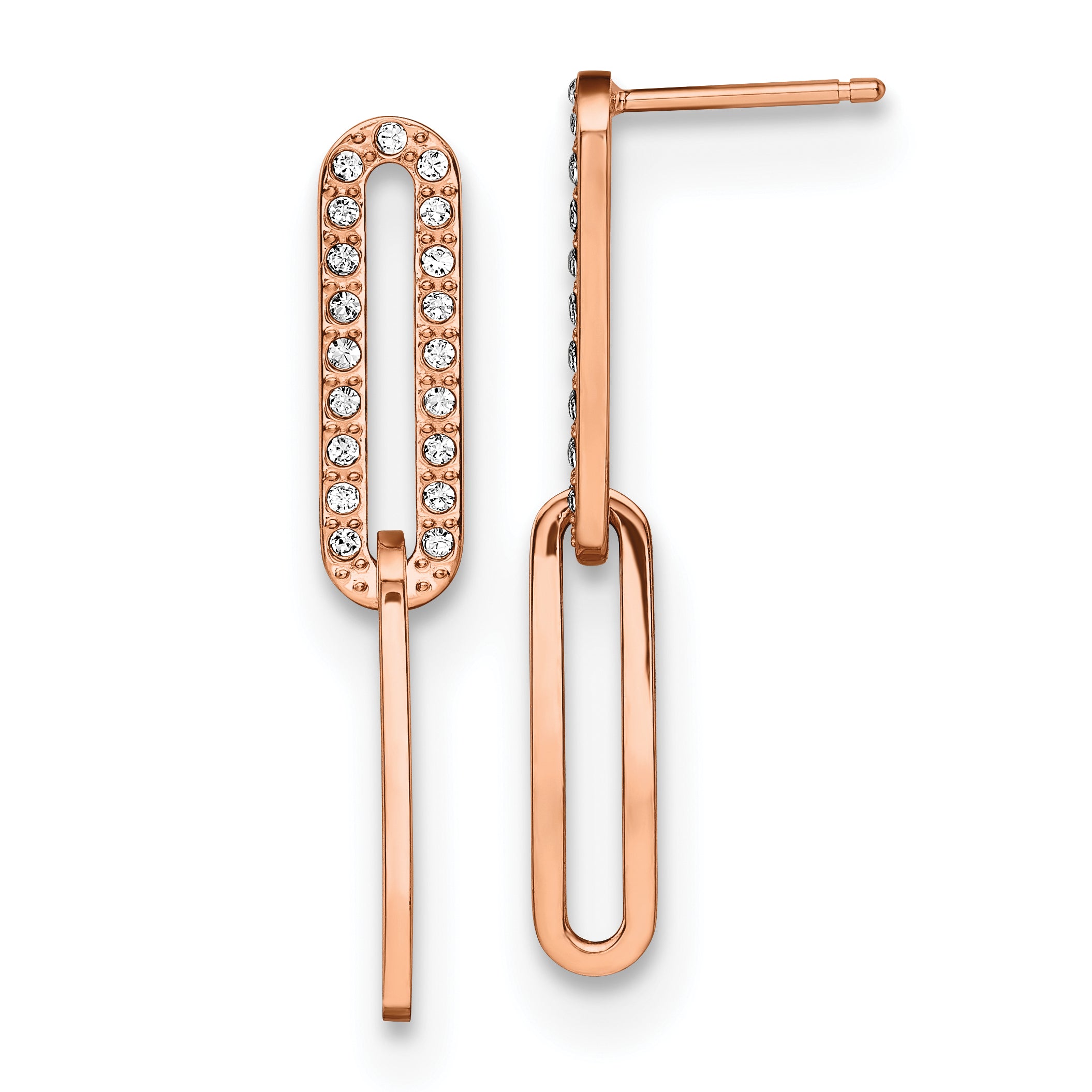 Chisel Stainless Steel Polished Rose IP-plated with Crystal Interlocked Post Dangle Earrings