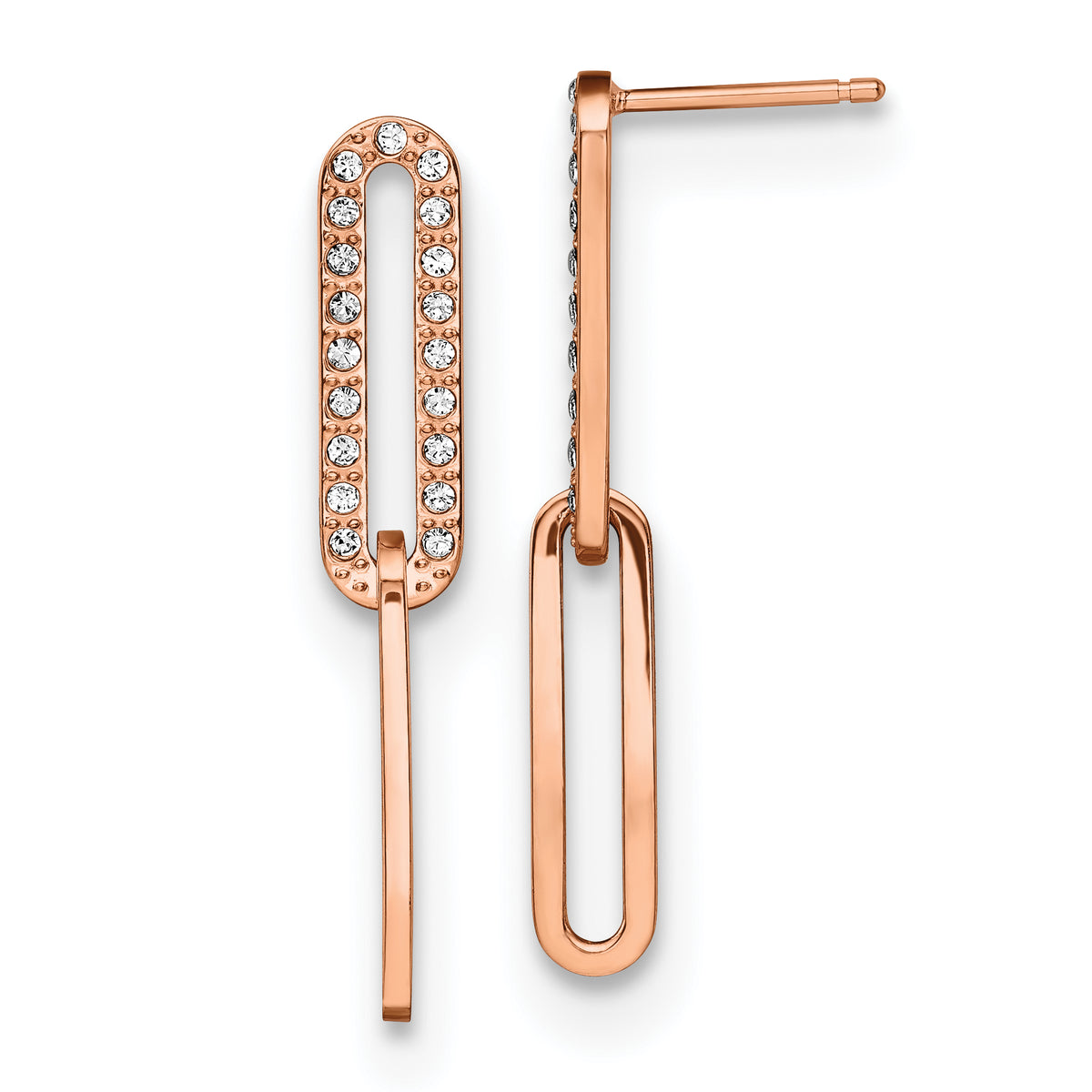 Chisel Stainless Steel Polished Rose IP-plated with Crystal Interlocked Post Dangle Earrings