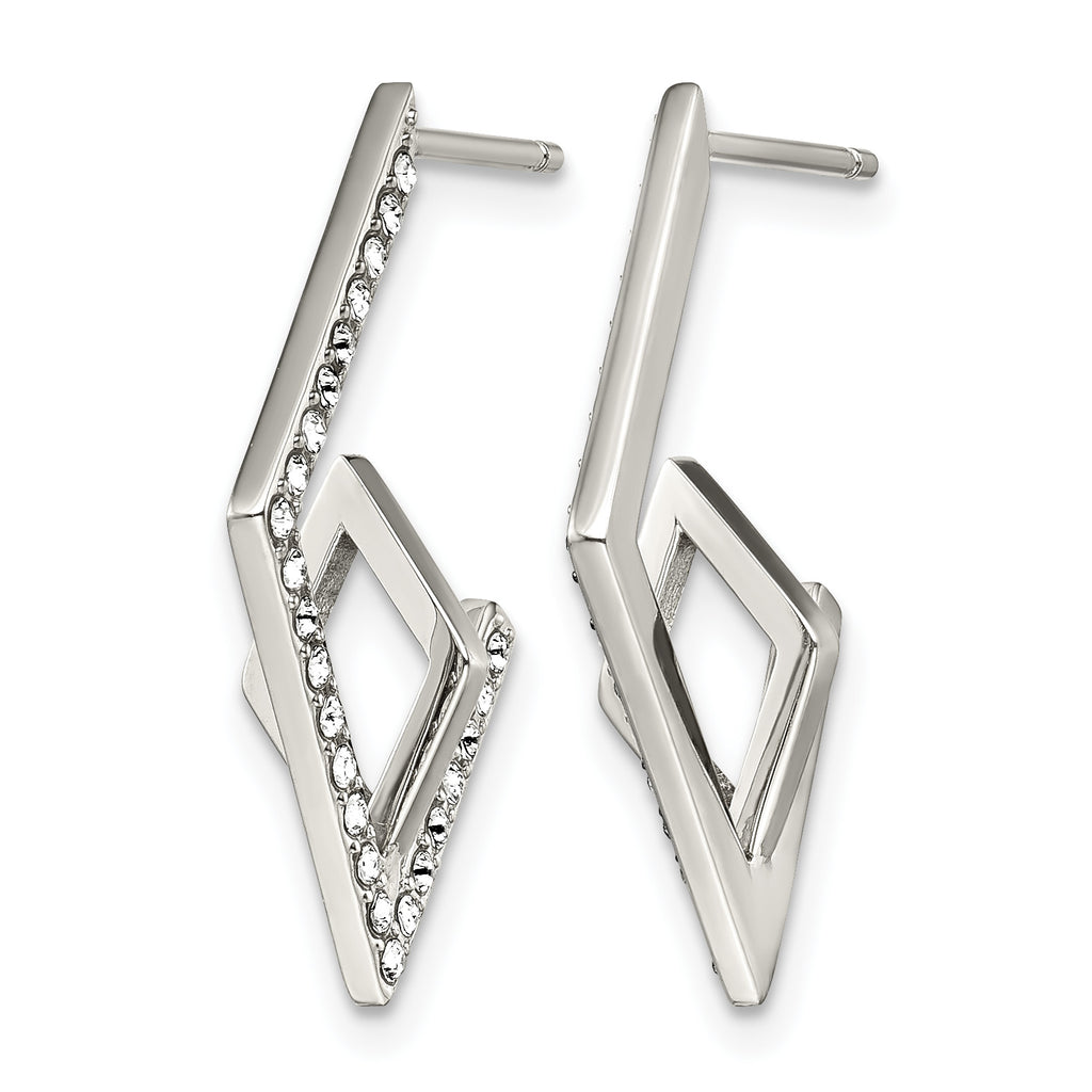 Stainless Steel Polished Geometric Lab-Created Crystal Drop Dangle Earrings for Women