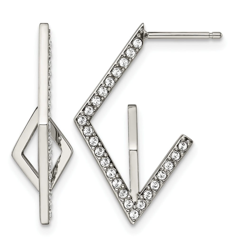 Stainless Steel Polished Geometric Lab-Created Crystal Drop Dangle Earrings for Women