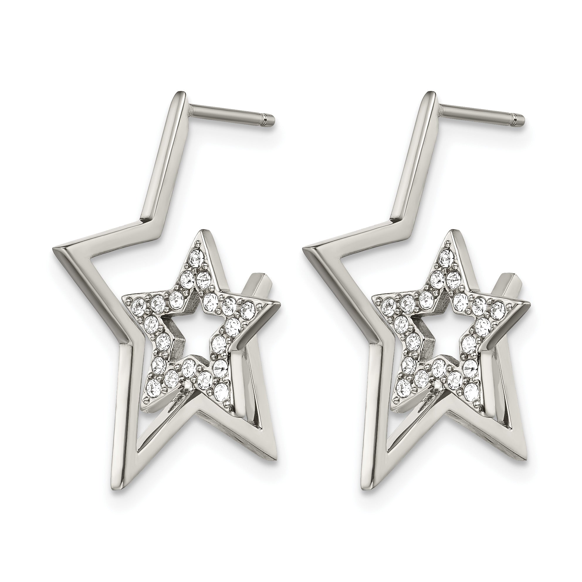 Stainless Steel Polished Star Lab-Created Crystal Hoop Earrings for Women Secondary image