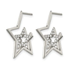 Stainless Steel Polished Star Lab-Created Crystal Hoop Earrings for Women
