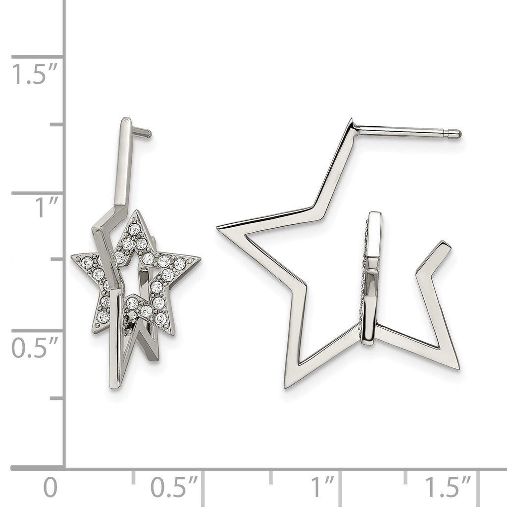 Stainless Steel Polished Star Lab-Created Crystal Hoop Earrings for Women