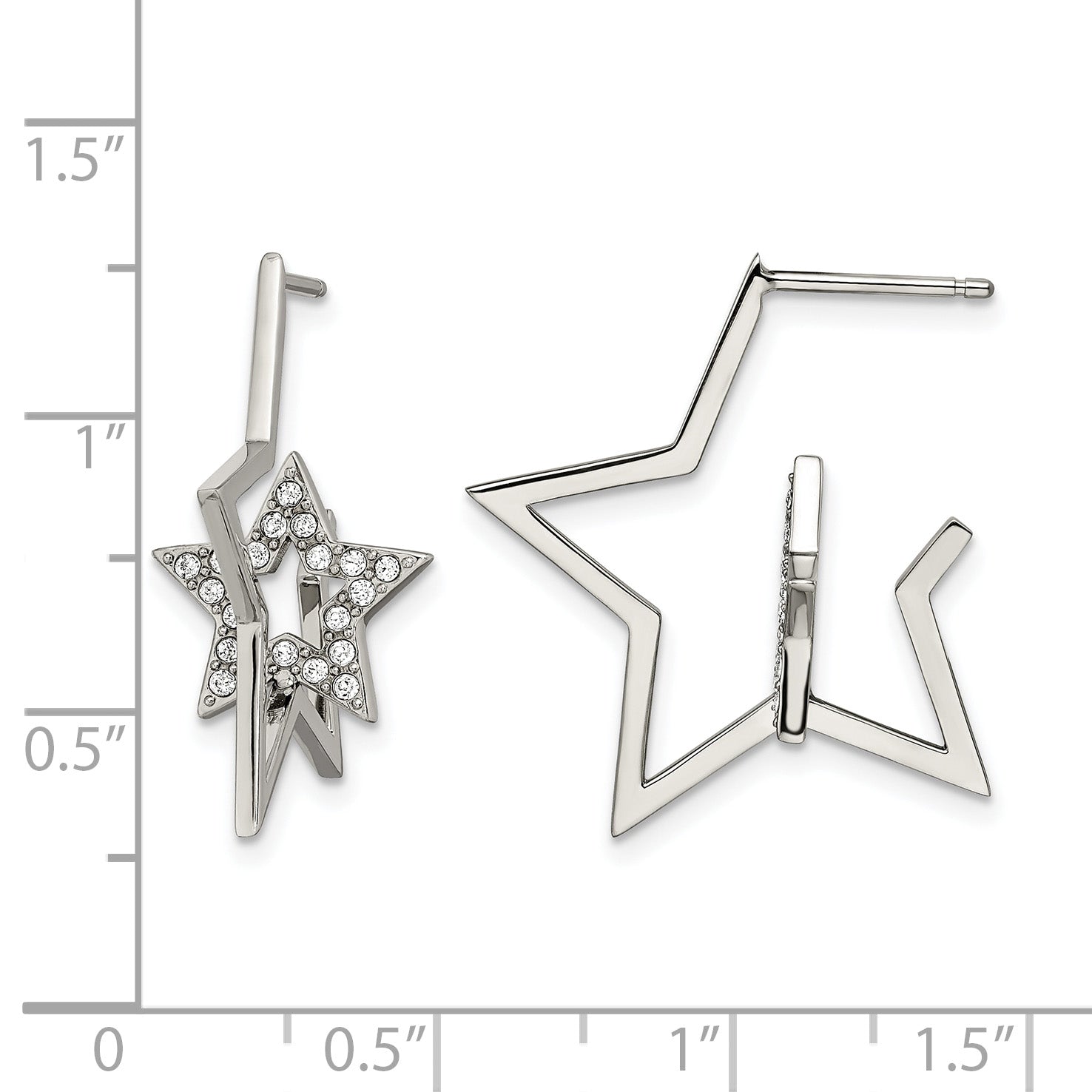 Stainless Steel Polished Star Lab-Created Crystal Hoop Earrings for Women