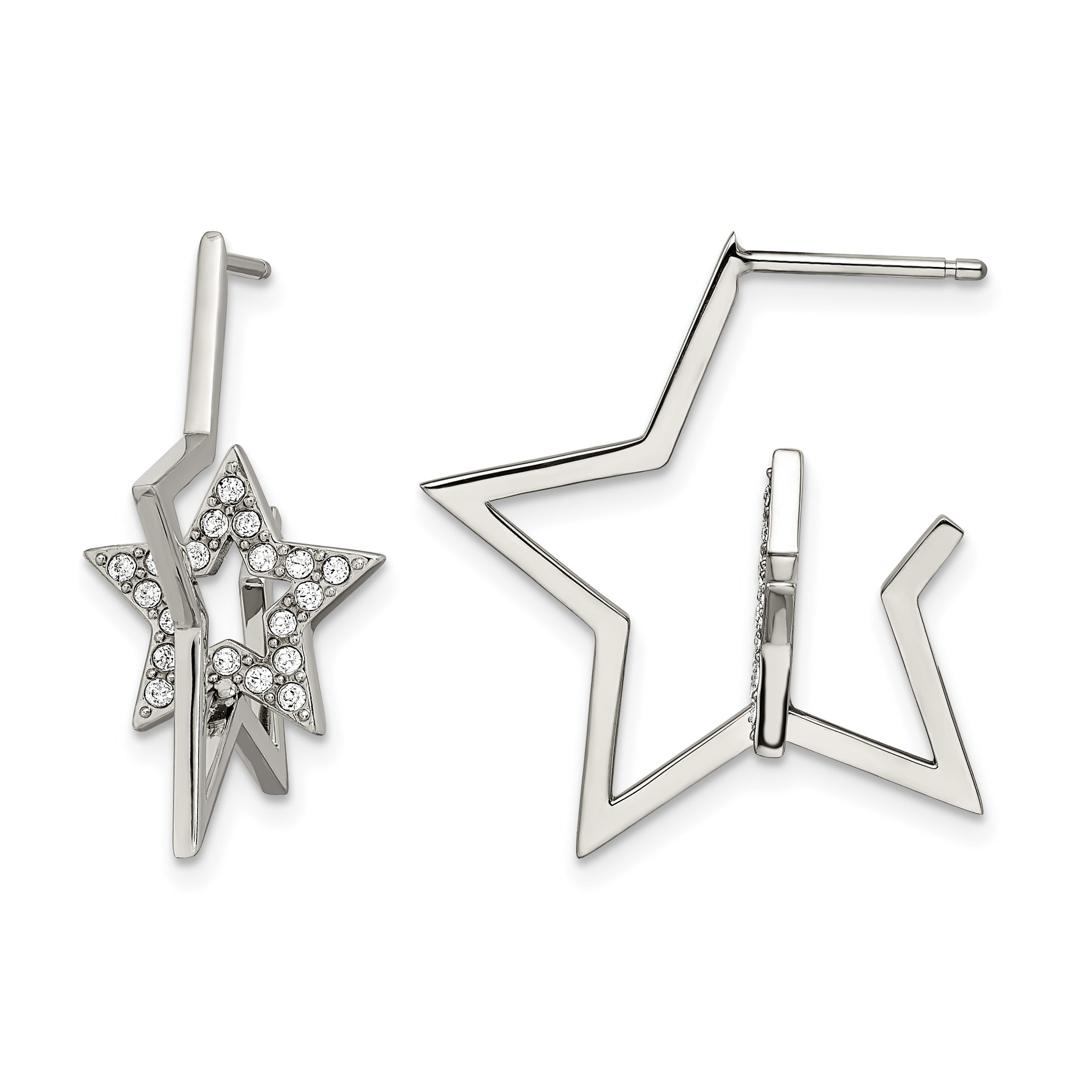 Stainless Steel Polished Star Lab-Created Crystal Hoop Earrings for Women Main image