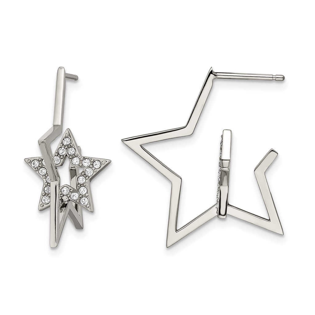 Stainless Steel Polished Star Lab-Created Crystal Hoop Earrings for Women