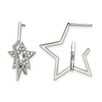 Stainless Steel Polished Star Lab-Created Crystal Hoop Earrings for Women