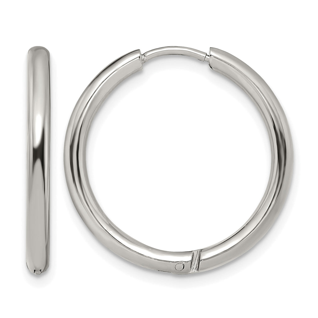 Stainless Steel Polished Hinged Huggie Hoop Earrings