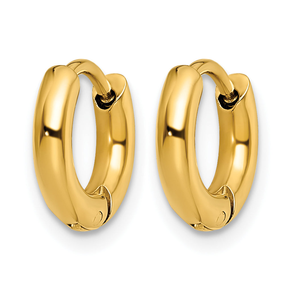 Stainless Steel Gold-Tone Polished Hinged Huggie Hoop Earrings