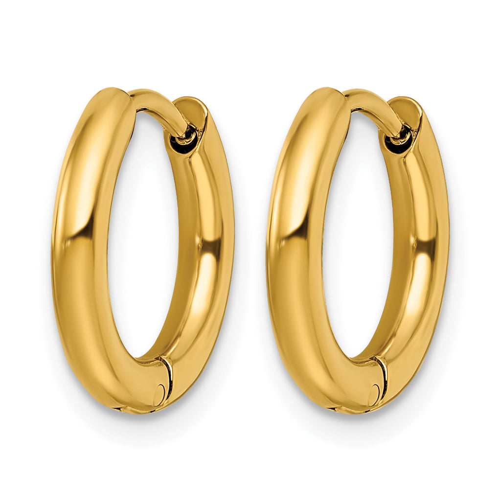 Stainless Steel Gold-Tone Polished Hinged Huggie Hoop Earrings