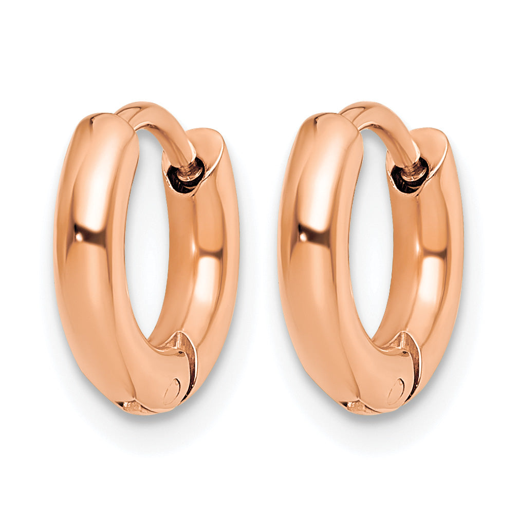 Stainless Steel Rose Gold-Tone Polished Hinged Huggie Hoop Earrings