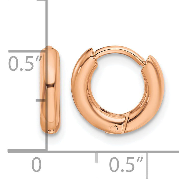 Stainless Steel Rose Gold-Tone Polished Hinged Huggie Hoop Earrings