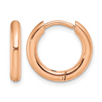 Stainless Steel Rose Gold-Tone Polished Hinged Huggie Hoop Earrings