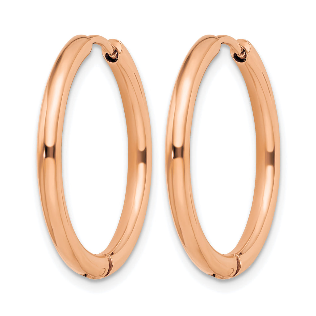 Stainless Steel Rose Gold-Tone Polished Hinged Huggie Hoop Earrings