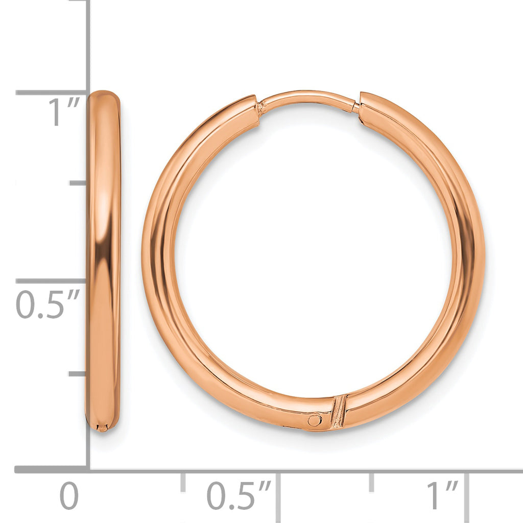 Stainless Steel Rose Gold-Tone Polished Hinged Huggie Hoop Earrings
