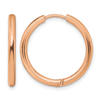 Stainless Steel Rose Gold-Tone Polished Hinged Huggie Hoop Earrings