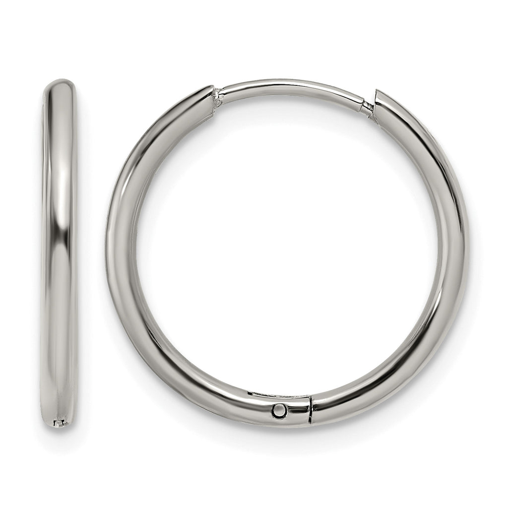 Stainless Steel Polished Hinged Huggie Hoop Earrings
