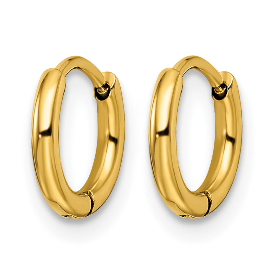 Stainless Steel Gold-Tone Polished Hinged Huggie Hoop Earrings