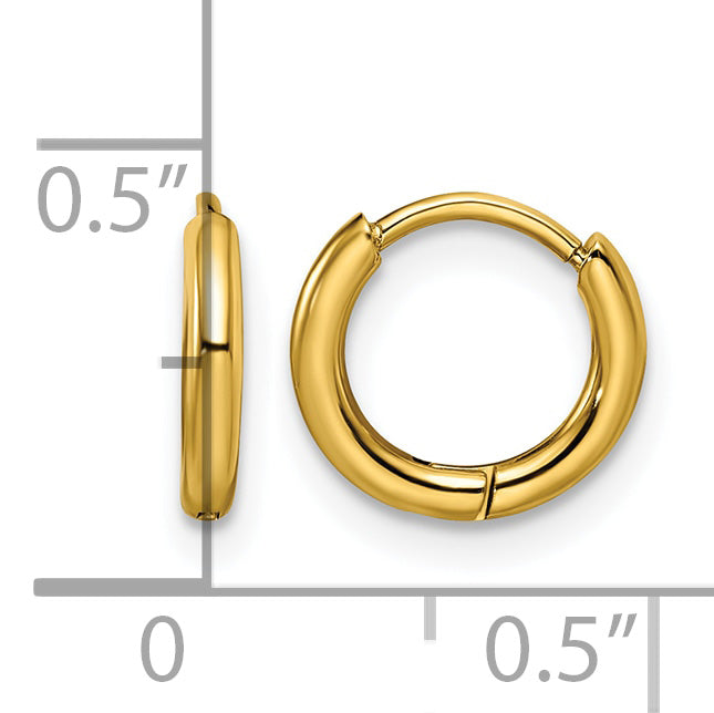 Stainless Steel Gold-Tone Polished Hinged Huggie Hoop Earrings