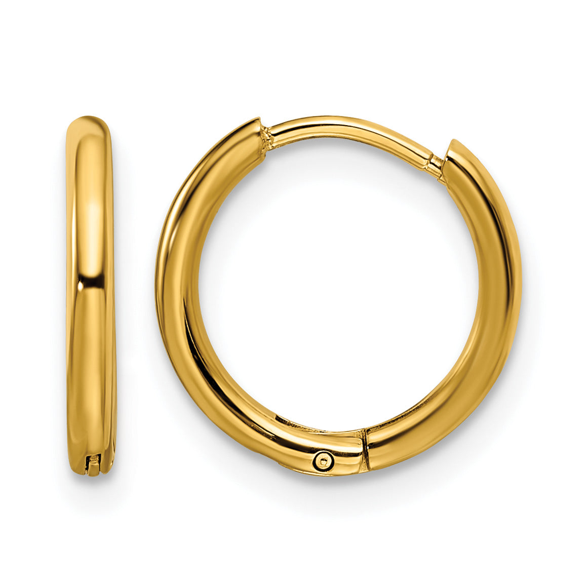 Stainless Steel Gold-Tone Polished Hinged Huggie Hoop Earrings