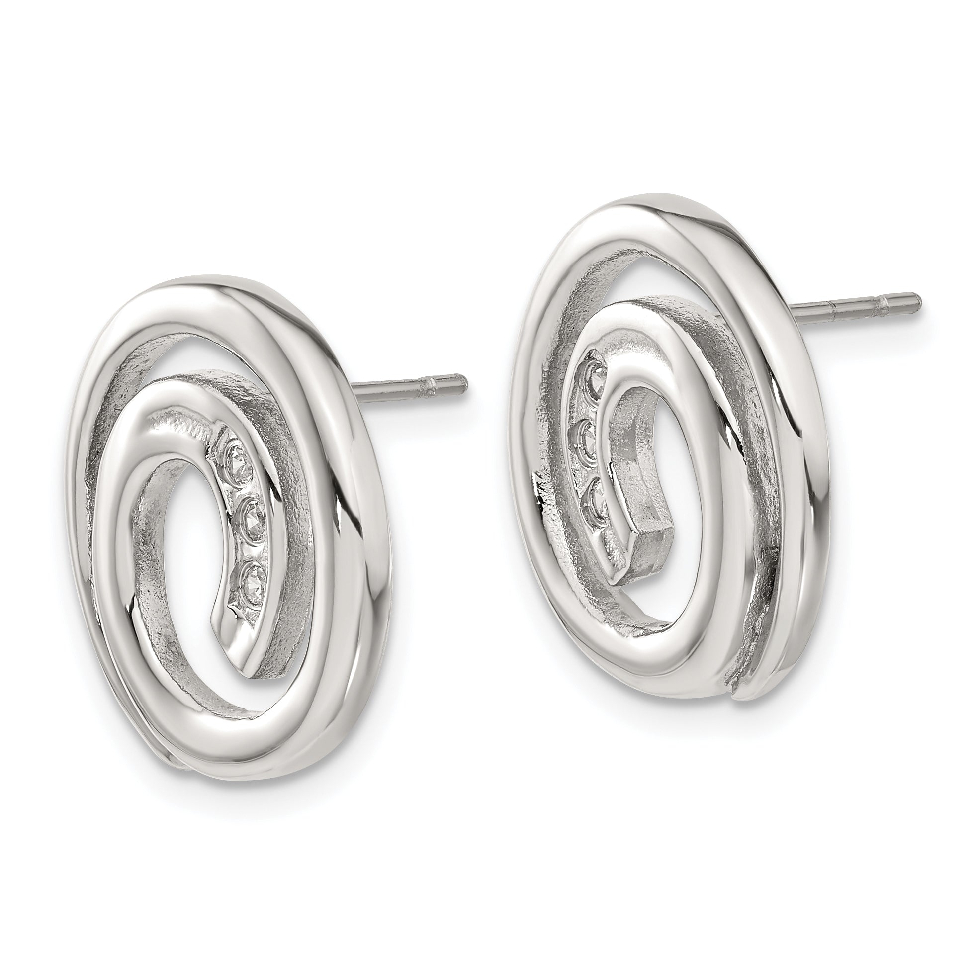 Stainless Steel Polished Cubic Zirconia Button Earrings for Women Secondary image