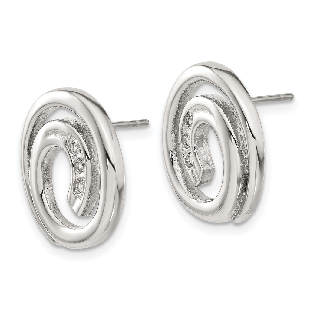 Stainless Steel Polished Cubic Zirconia Button Earrings for Women