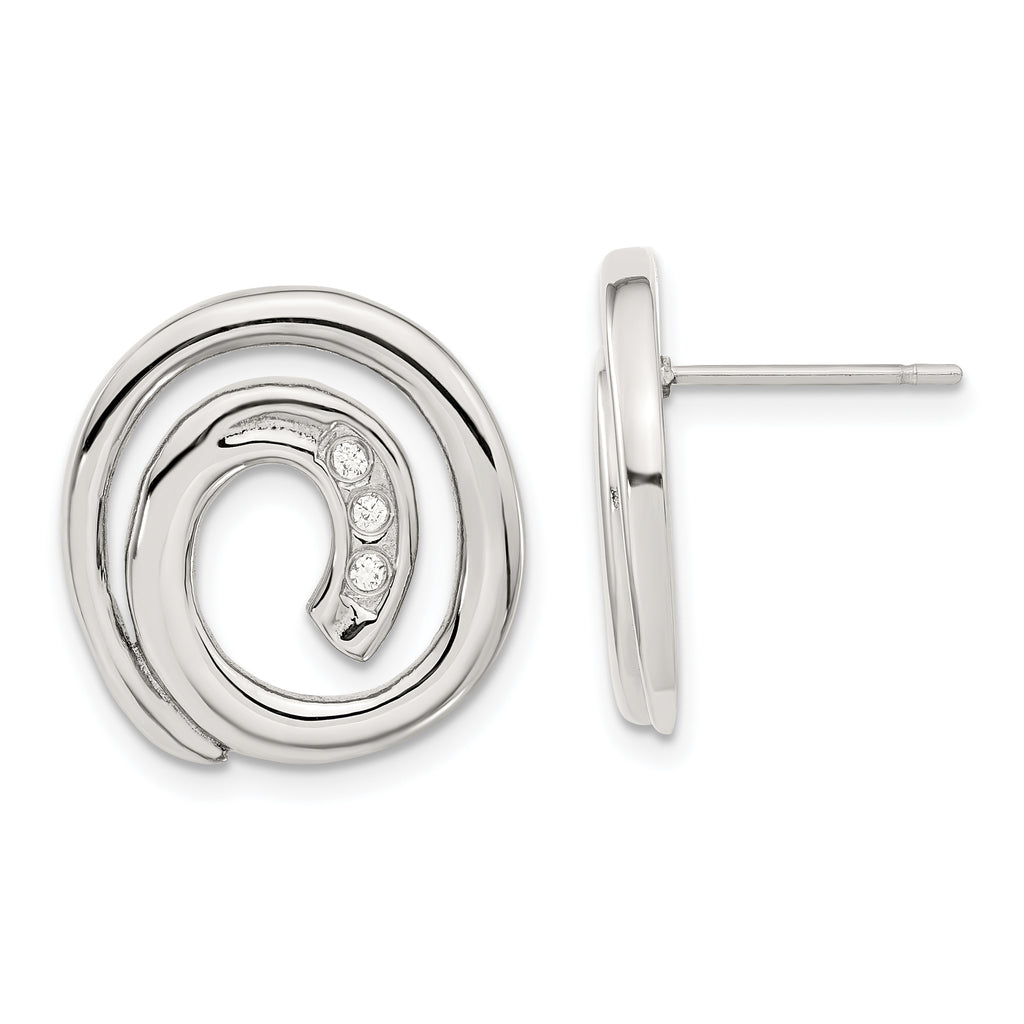 Stainless Steel Polished Cubic Zirconia Button Earrings for Women