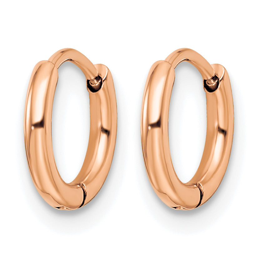 Stainless Steel Rose Gold-Tone Polished Hinged Huggie Hoop Earrings