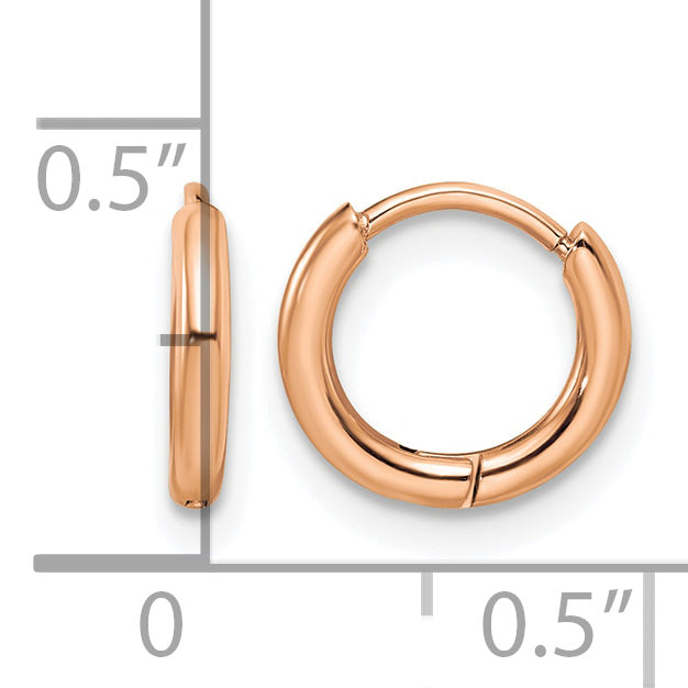Stainless Steel Rose Gold-Tone Polished Hinged Huggie Hoop Earrings